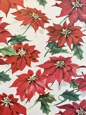 VTG CHRISTMAS WRAPPING PAPER GIFT WRAP NOS POINSETTIA & HOLLY VIVID COLORS