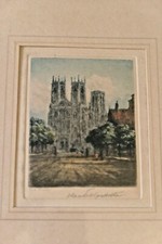 Claude Rowbotham ( 1864 - 1949 ) Miniature Signed Aquatint Etching. York Minster