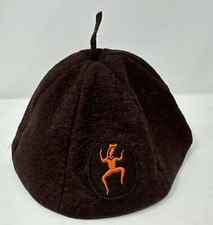 Vintage Girl Scouts Brownie Wool/Rayon Beanie Brown/Orange Logo 1970s Sz Medium
