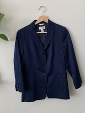 Vintage Talbots Size 4 Navy Stretch Long Sleeve Cotton Rayon Blazer w/ Pockets