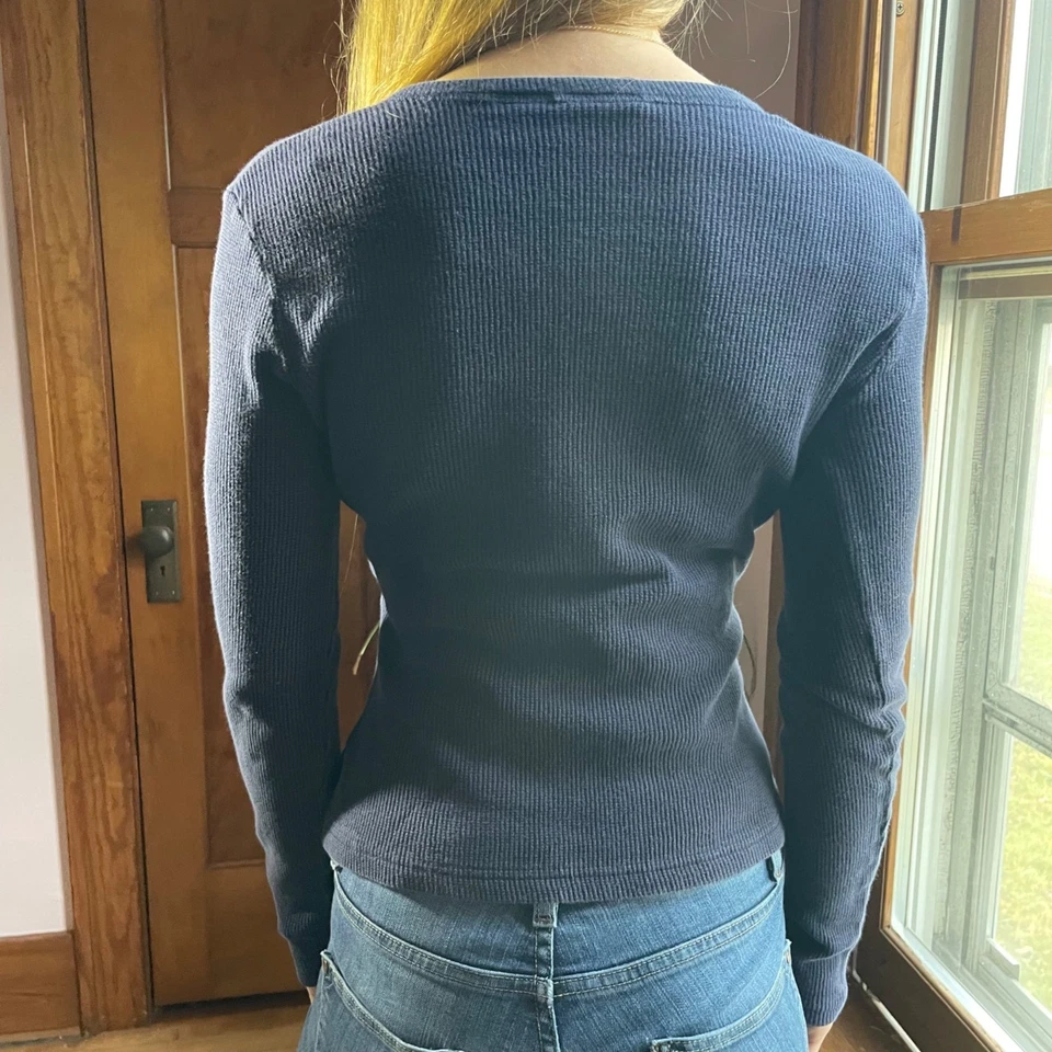 Route 66 Embroidered Thermal Henley S Y2K Coquette Floral Cottagecore Bella Swan - Image 3 of 4