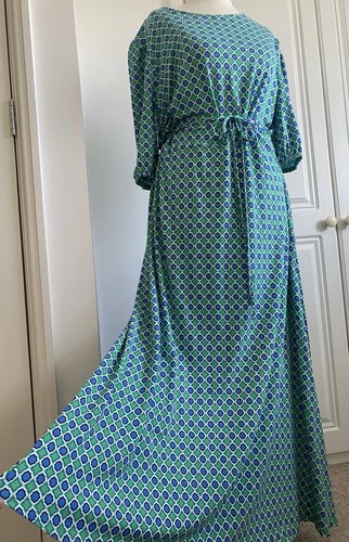 M&S Stretch Jersey Turquoise White Midi Retro Look Dress sz 16 BNWT