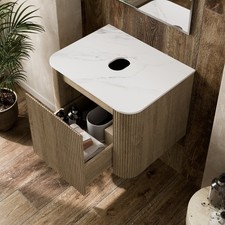 Foss & Wells 600mm Deku Fluted Oak Wall Hung Countertop Bathroom Vanity Unit