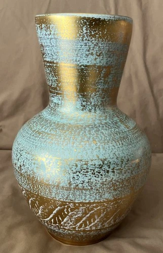 Vintage Stangl Vase Antique Gold/Turquoise #5023