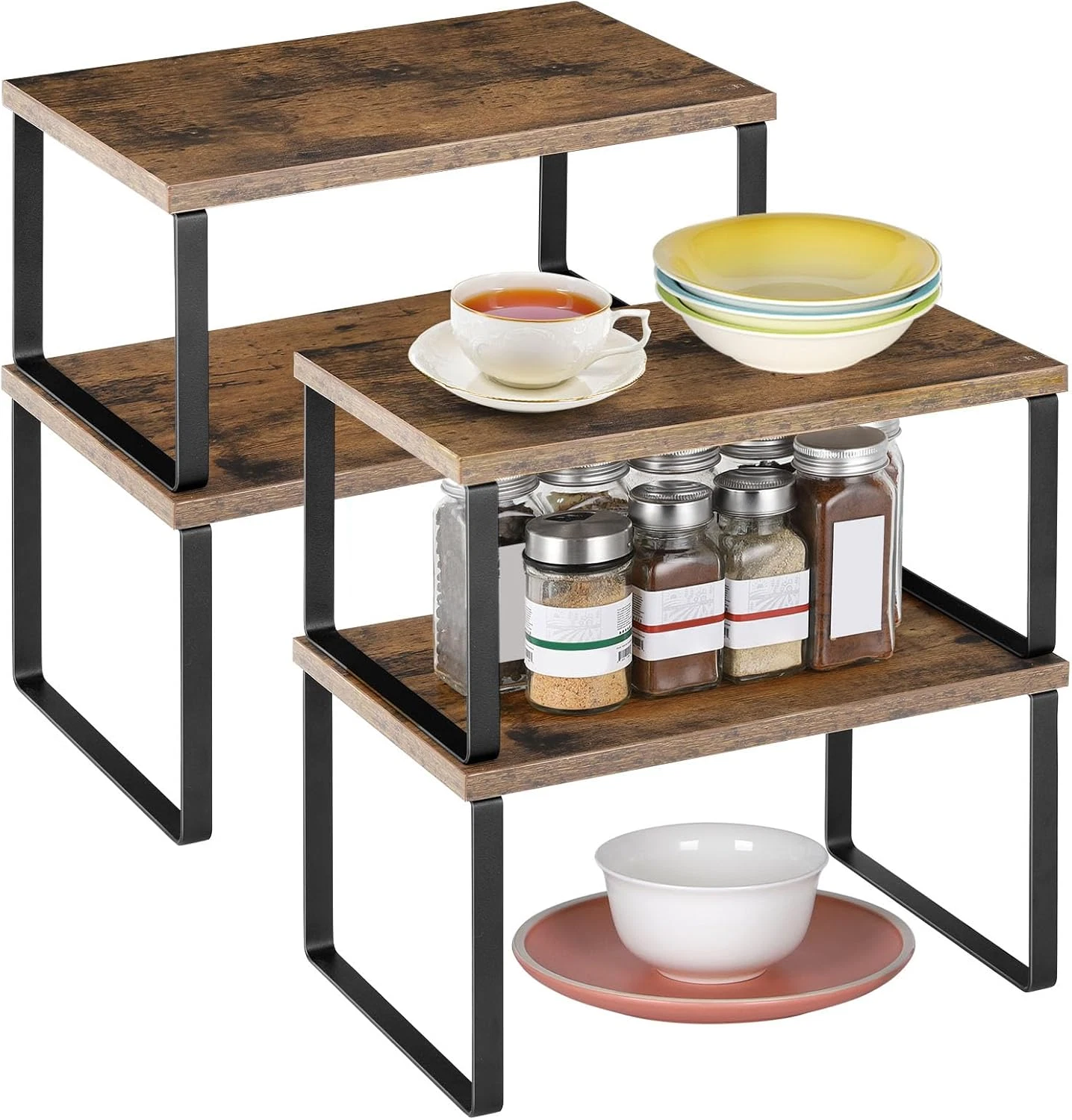 Kitchen Counter Cabinet Shelf Organizer Expandable Stackable Shelves Set of 4 Sh