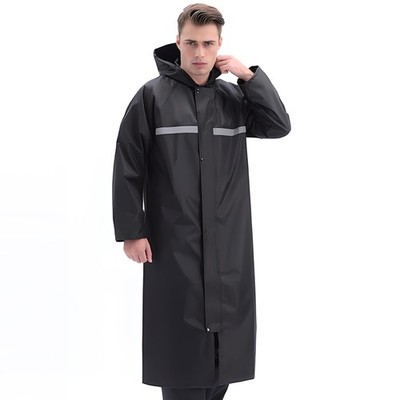 Mens Rain Coat Hooded Reusable Waterproof Long Rain Jacket Reflective Gear