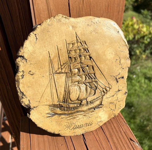 1979 Hawaii Art Plaque Masted Schooner Ship Kona Clay Pottery Maritime Nautical - Picture 3 of 12