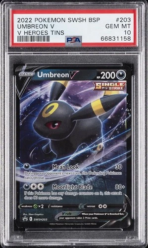 2022 POKEMON SWSH BLACK STAR PROMO V HEROES TINS #203 UMBREON V PSA 10