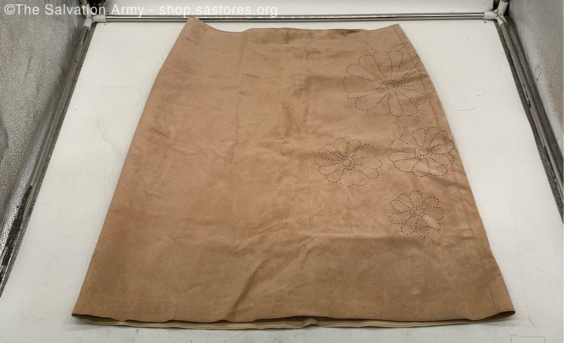 DKNY Women's Brown Leather Flat Front Back Zip Straight & Pencil Skirt Size 14