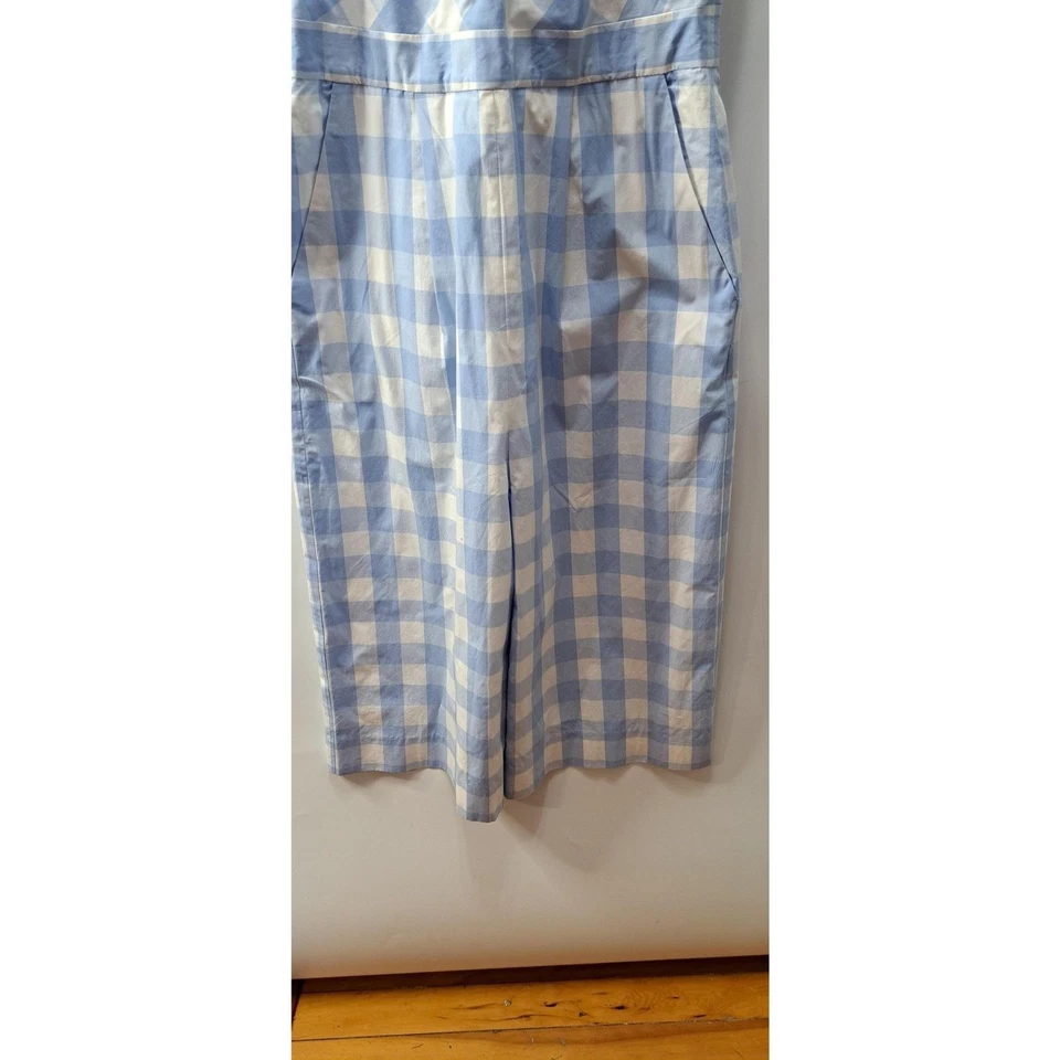 Macacão J Crew gola alta Gingham amarrar costas azul branco perna larga tamanho 2 L2578 - Imagem 4 de 4