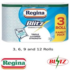 Image of 3 6 9 12 Rolls of Regina Blitz 3ply Kitchen Roll Paper Towels 70 Sheets per Roll