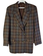 Vintage 90s Brooks Brothers England Blazer Jacket Wool Plaid Double Breasted