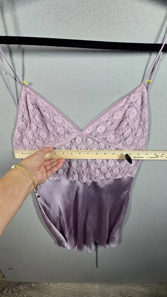 Vestido sin Mangas Free People Para Mujer Mediano Púrpura Encaje Satén Camisón Lencería Boho Foto 4 de 4