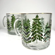 Christmas Tree Glass Coffee Mug Tea Cup Rhinestone Gold Set of 2 SHIPS PRIORITY