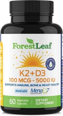 Forestleaf Vitamin D3 + K2 (MK7) Supplement - Menaq7 - Calcium and Vitamin D3