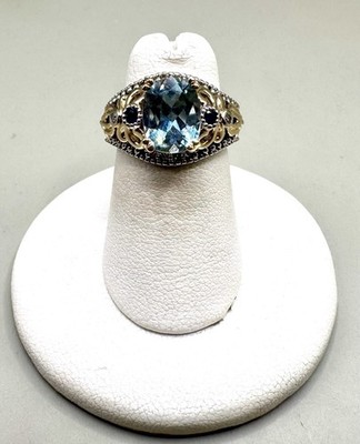 14k Two Tone Gold Michael Valitutti Gems En Vogue Aqua, Sapphire Diamond Ring