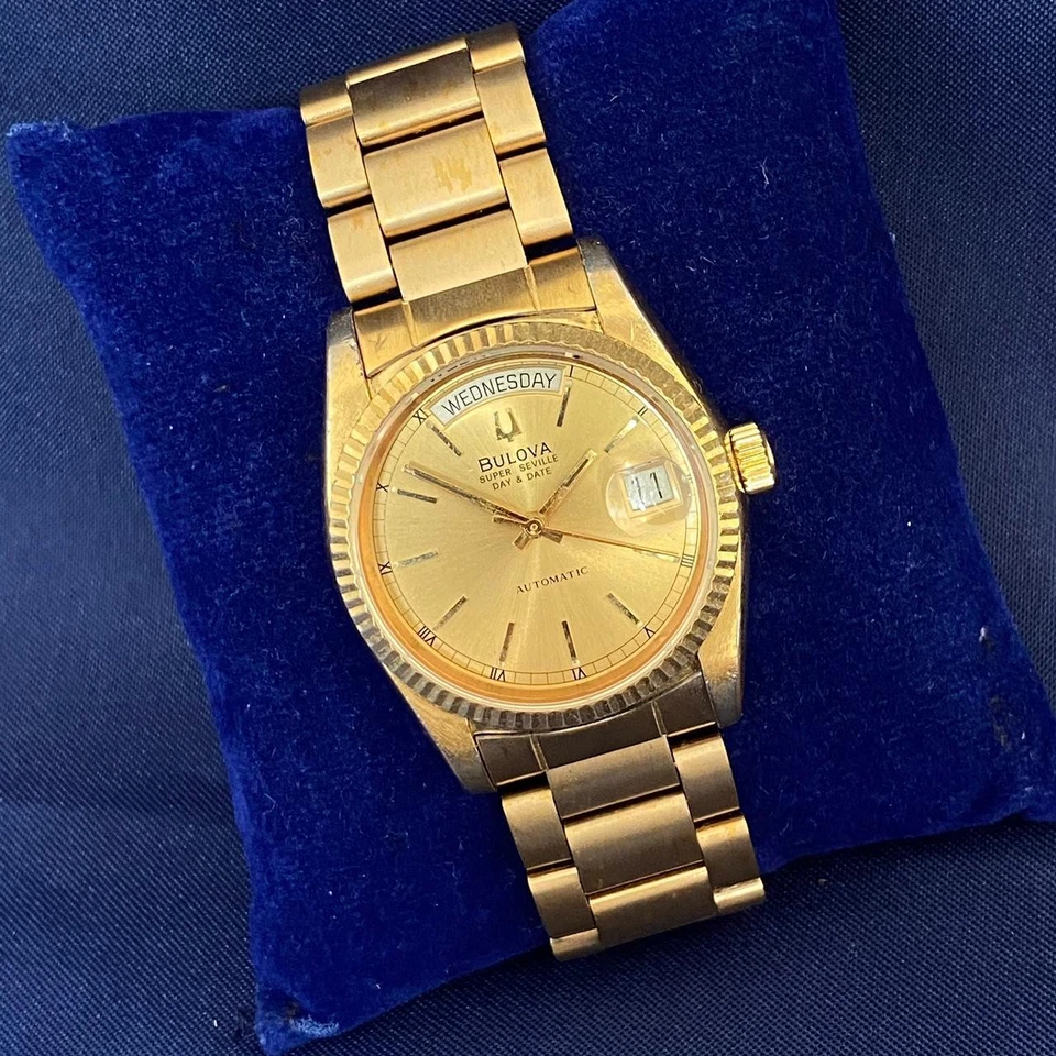 Rare Bulova President Super Seville Day Date Gold Automatic 90s Vintage Watch - Image 4 of 4