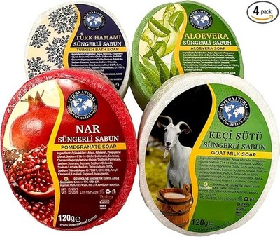 Türkisches Bad Hamamseife (4x120 gr) Peelingschwamm Hamam