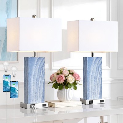 Touch Control Table Lamps with White Fabric Shade Set of 2, 3-Way Dimmable Mo...