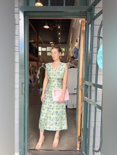 NWT Ganni Jacquard V-Neck Sleeveless Midi Dress Green Women's Size 32