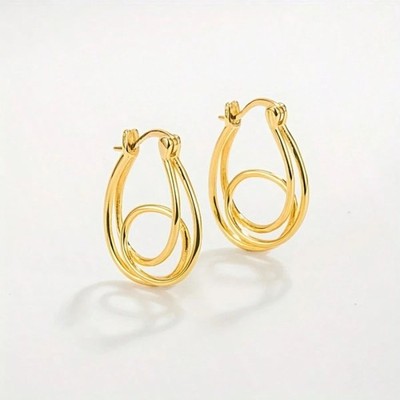 Gold Twist Knot Dangle Hoop Earrings Open Loop Drop Classic Fashion Jewelry New
