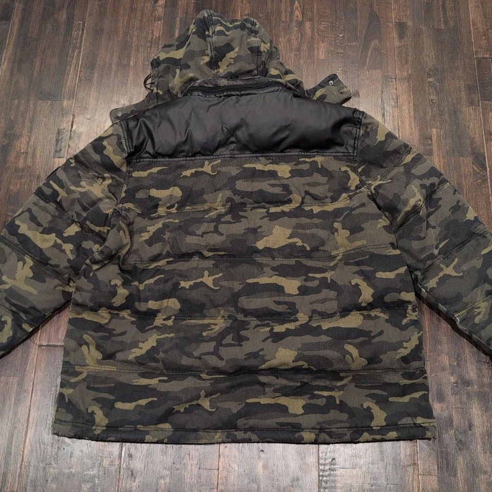 Coogi Camouflage Puffer Hooded Jacket Mens 4XL Green Camo Faux Leather Hooded - Image 2 of 4