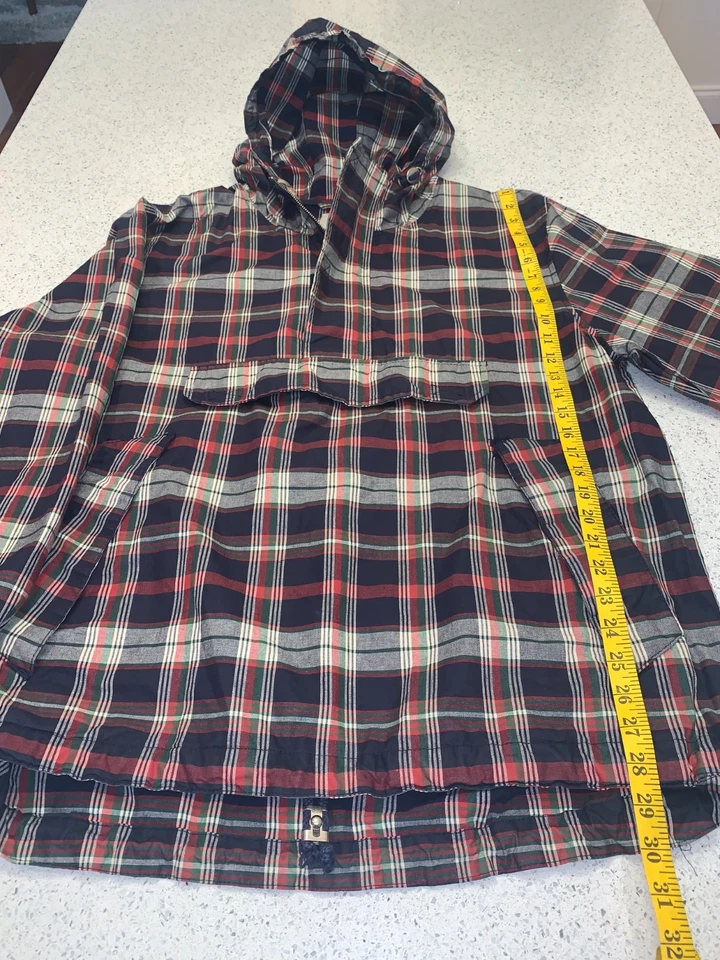 GAP Men’s Med 90s Blue Red Plaid Pullover ANORAK JACKET Hood Quarter Zip VINTAGE - Image 3 of 4