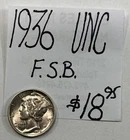 1936 Mercury Silver Dime (UNC) Uncirculated Condition! F.S.B.! ENN Coins
