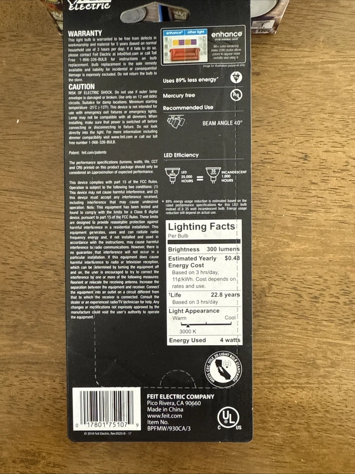 Feit LED Light Bulbs, Mr 16, Bright White, 300 Lumens, 4-Watts, 3-Pk - Image 2 of 2