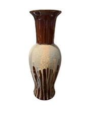 "Florero de cerámica MCM Haeger marrón esmalte por goteo textura arena gigante 16"" de alto"