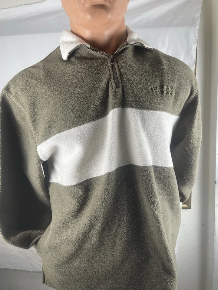 Perry Ellis  Men's LARGE BROWN CREAM  Long Sleeve Pull Over Half Zip Sweater  - Image 2 of 4