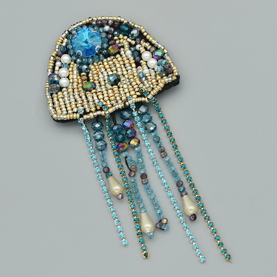 1Pc Rinestone Jellyfish Beaded Patches Applique Badge for Coat Jacket - Image 3 of 4