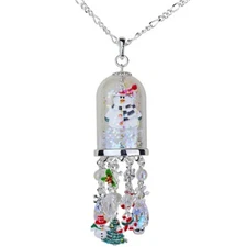 KIRKS FOLLY FAIRYLAND FROSTY SNOW GLOBE OPEN RING CHARM NECKLACE snowman SST