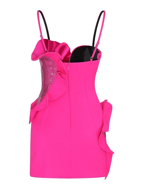 $1695 New Area Heart Ruffle Mini Dress Fuchsia Wool Crystals Fitted Hot Pink  2 | eBay
