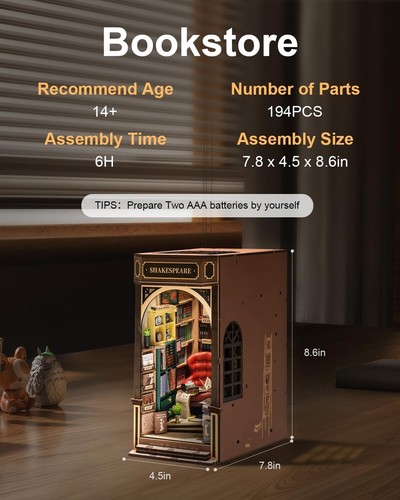 Rolife DIY Book Nook Kit 3D Wooden Puzzle Bookshelf Decor LED Light Model Kit - Picture 4 of 9