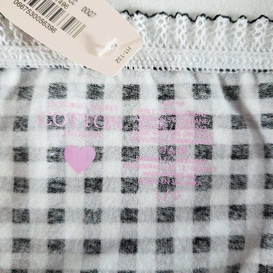 Biquíni Victoria's Secret acabamento com babado grande preto branco xadrez mistura de algodão - Imagem 3 de 4