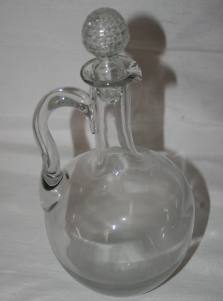 BONITA BOTELLA TIPO JARRA DE CRISTAL SOPLADO MUY ANTIGUA CON TAPON, ACEITERA VIN