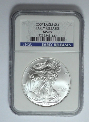 2009 NGC MS 69 EARLY RELEASES American Silver Eagle Dollar 1 Oz, Blue Label!