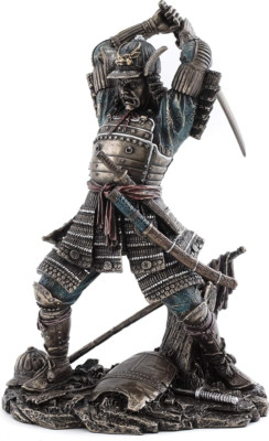 Samurai Warrior in Battle Japanese Statue, 27cm / 10.6, ''Cold Cast Bronze