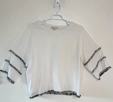 C&C California Womens Linen Blend Tunic Top Blouse 3/4 Flare Sleeve Coastal Boxy