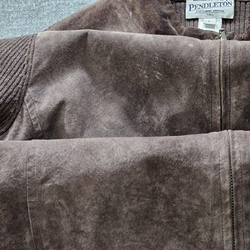 Pendleton Jacket Womens L Tall Brown Suede Leather Merino Wool Full Zip Pockets - Picture 12 of 15