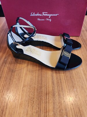 $750 NEW Salvatore Ferragamo Women's Black Patent Leather