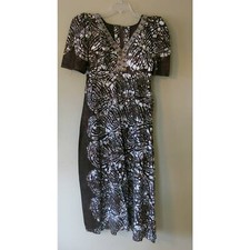 AFRICAN Handmade Ankara Dress Kaftan Long/Maxi Brown White Gems with Head Wrap