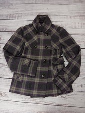 Hydraulic Pea Coat Jacket Women's Small Double Breasted Purple Grey Wool Blend 