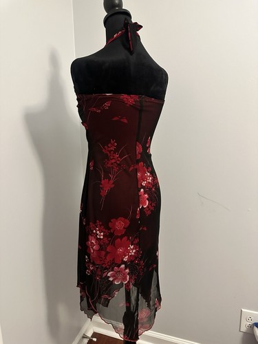 Vintage Double Fault Dress Floral Print Black & Red Size Small Made In USA - Picture 9 of 11