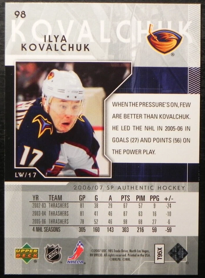 2006-07 06/07 SP Authentic #98 Ilya Kovalchuk Atlanta Thrashers - Image 2 of 2