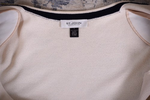 ST.JOHN Women's Knit Cream Black Trim Zip Jacket & Dress Sz 6 - Picture 6 of 10
