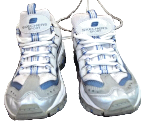 Zapatos deportivos vintage SKECHERS para mujer blancos y grises y azules con cordones SN2378 talla 7,5 - Imagen 6 de 18