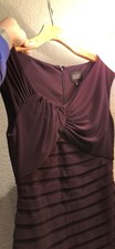 ADRIANNA PAPELL Stretchy Cassis Purple Pintuck Bodice Draped Dress sz 4 NWT