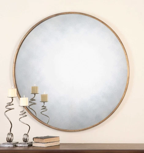 Junius Antique Gold Leaf Round Wall Vanity Mirror 43" ~ Uttermost 13887 - Picture 10 of 11
